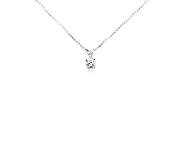 14K White Gold 2 Ct Round Created Blue Diamond Solitaire Pendant Necklace – 18" Box Chain, VVS1 Clarity