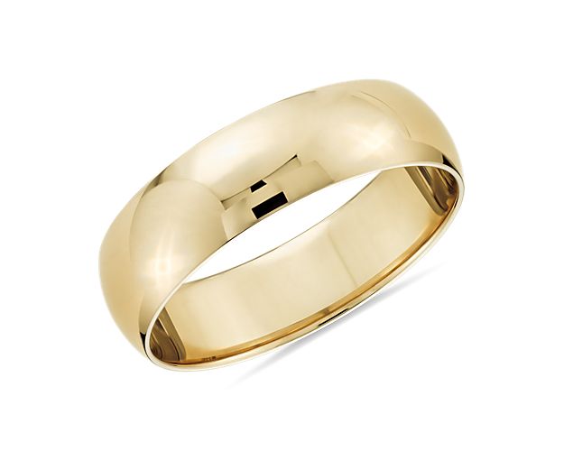This classic 14k yellow gold wedding ring will be a lifelong essential. The 6mm width is perfect for someone who prefers a more substantial look with a low profile aesthetic that's perfect for everyday wear. The high polished finish and simple style is a classic design.