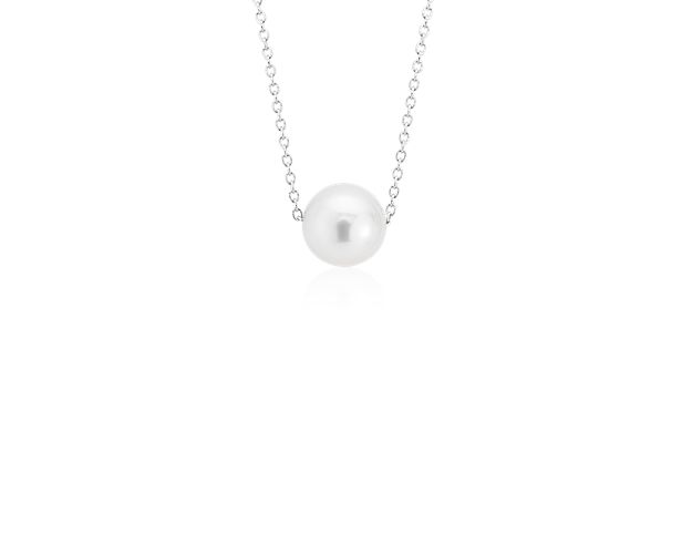 Classic Akoya Cultured Pearl Floating Pendant in 14k White Gold (7.5mm)