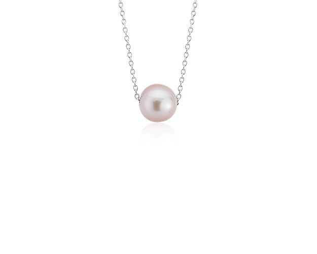Pink Freshwater Cultured Pearl Floating Pendant in 14k White Gold (7.5-8 mm)