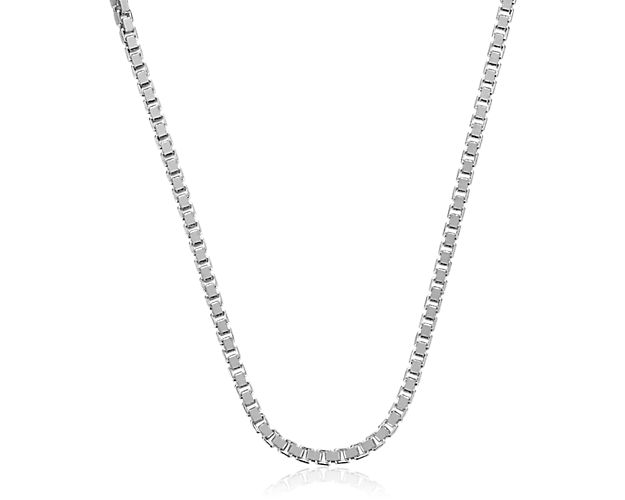 This finely made 14k white gold 18" box chain is operfect to use with pendants or own its own.