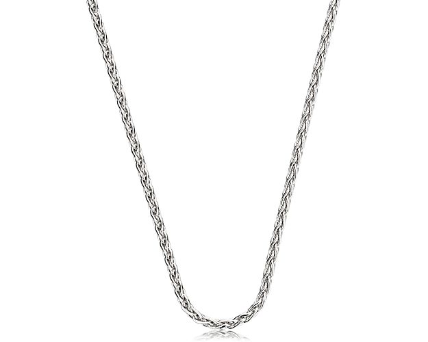 This finely made 14k white gold 24" wheat chain is perfect to use with pendants or own its own.
