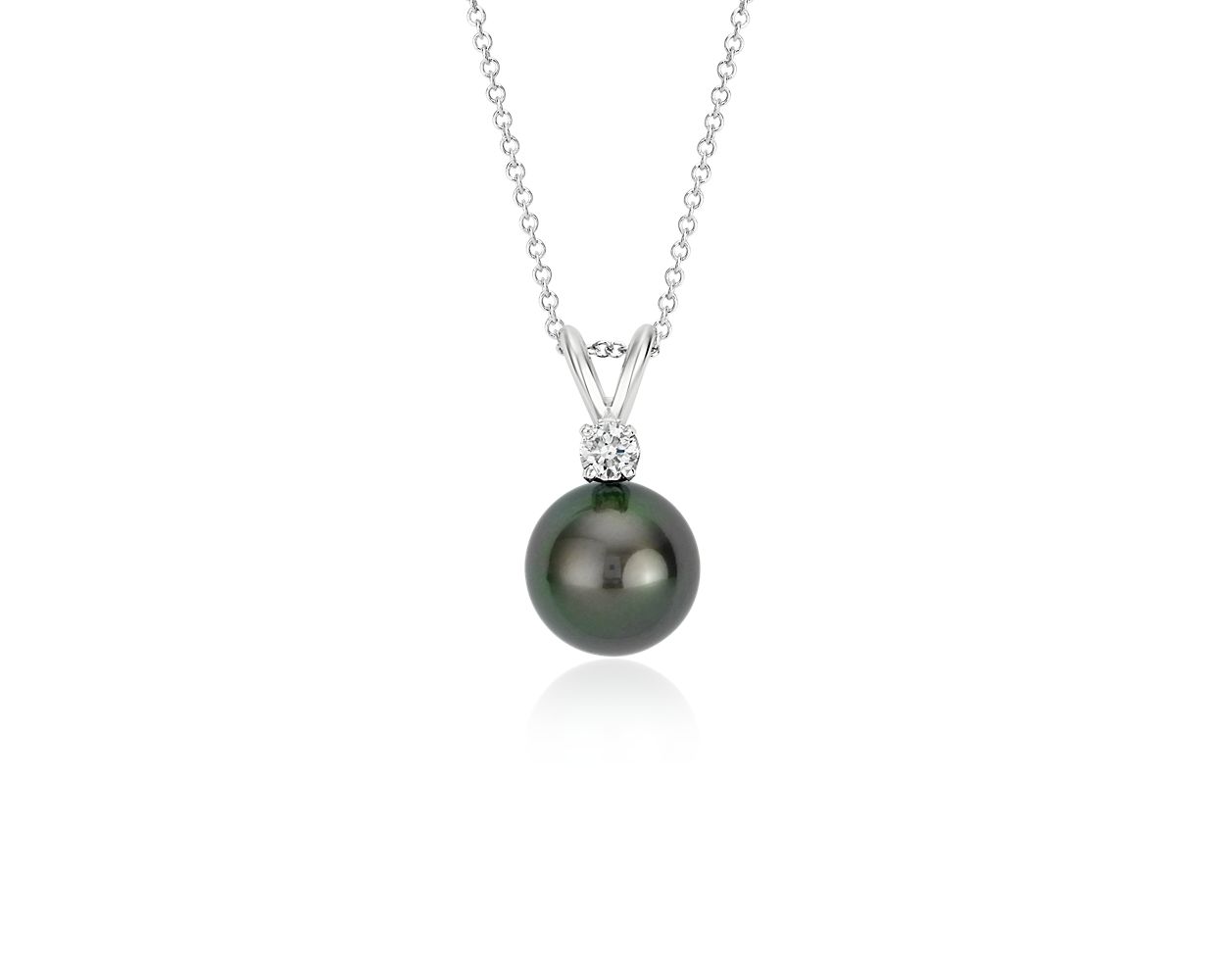 Tahitian Cultured Pearl And Diamond Pendant In 18k White Gold (9-9.5mm)