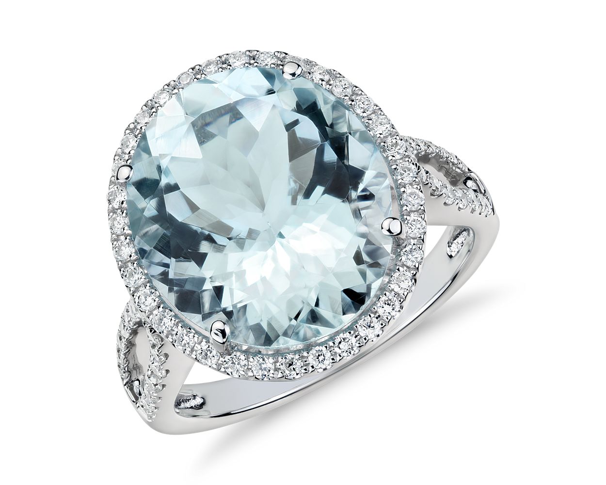 Anzor Jewelry - 14k White Gold Aquamarine Diamond Anniversary Ring