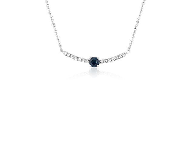 A lush, vibrant sapphire adds a bold flourish to the dazzling diamonds in this 14k white gold smile necklace. An adjustable cable chain length delivers a just-right fit.