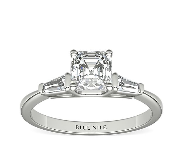 Tapered Baguette Diamond Engagement Ring in 14k White Gold