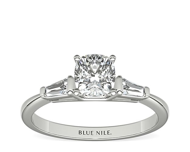 Tapered Baguette Diamond Engagement Ring in 14k White Gold
