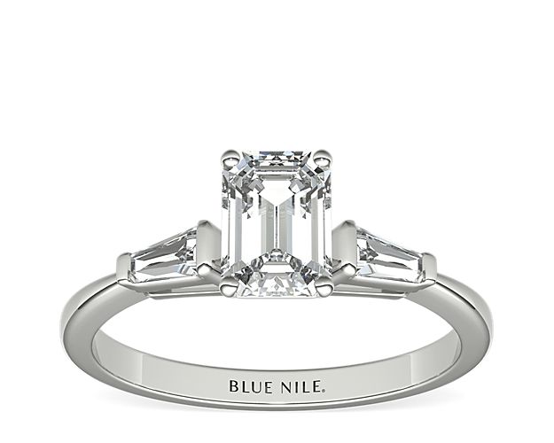 Tapered Baguette Diamond Engagement Ring in 14k White Gold