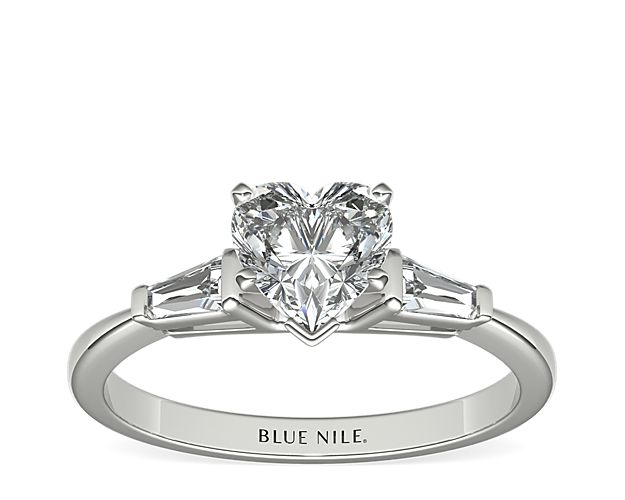 Tapered Baguette Diamond Engagement Ring in 14k White Gold