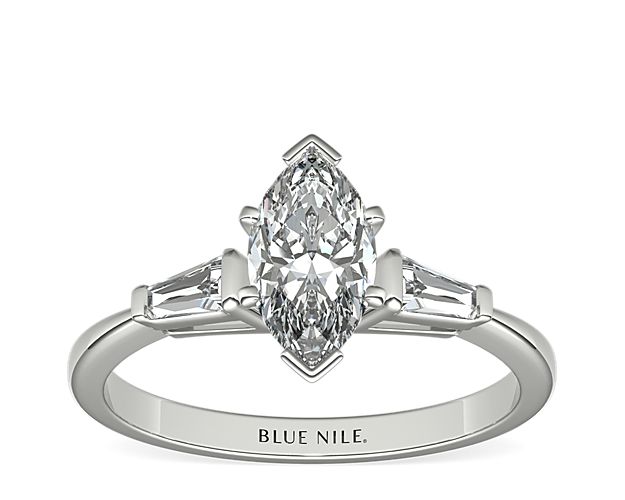 Tapered Baguette Diamond Engagement Ring in 14k White Gold