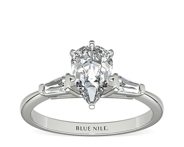 Tapered Baguette Diamond Engagement Ring in 14k White Gold