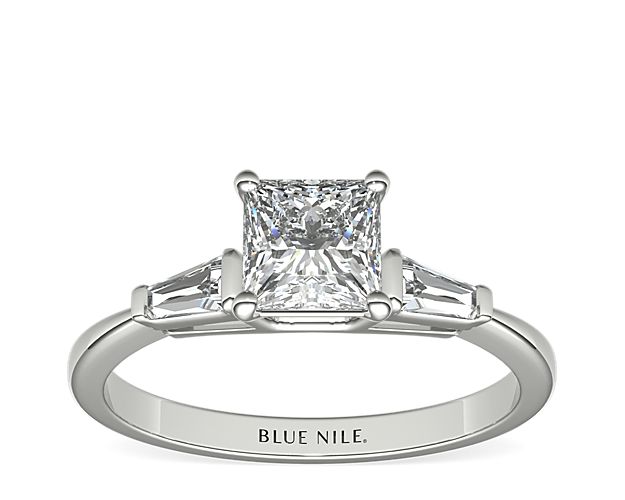 Tapered Baguette Diamond Engagement Ring in 14k White Gold