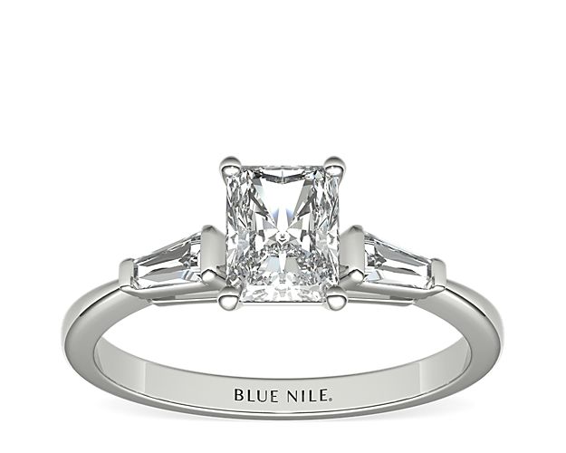 Tapered Baguette Diamond Engagement Ring in 14k White Gold