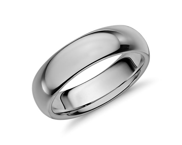 A classic look in a modern metal this gray tungsten carbide wedding band has a polished finish and a rounded inside edge for comfortable wear.