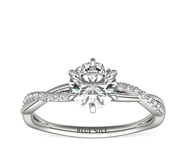 Six-Prong Petite Twist Diamond Engagement Ring in 14k White Gold (1/10 ct. tw.)