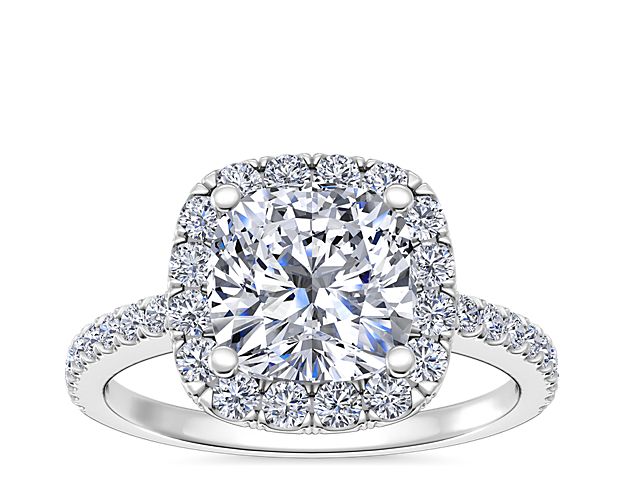 Cushion Cut Classic Halo Diamond Engagement Ring in 14k White Gold