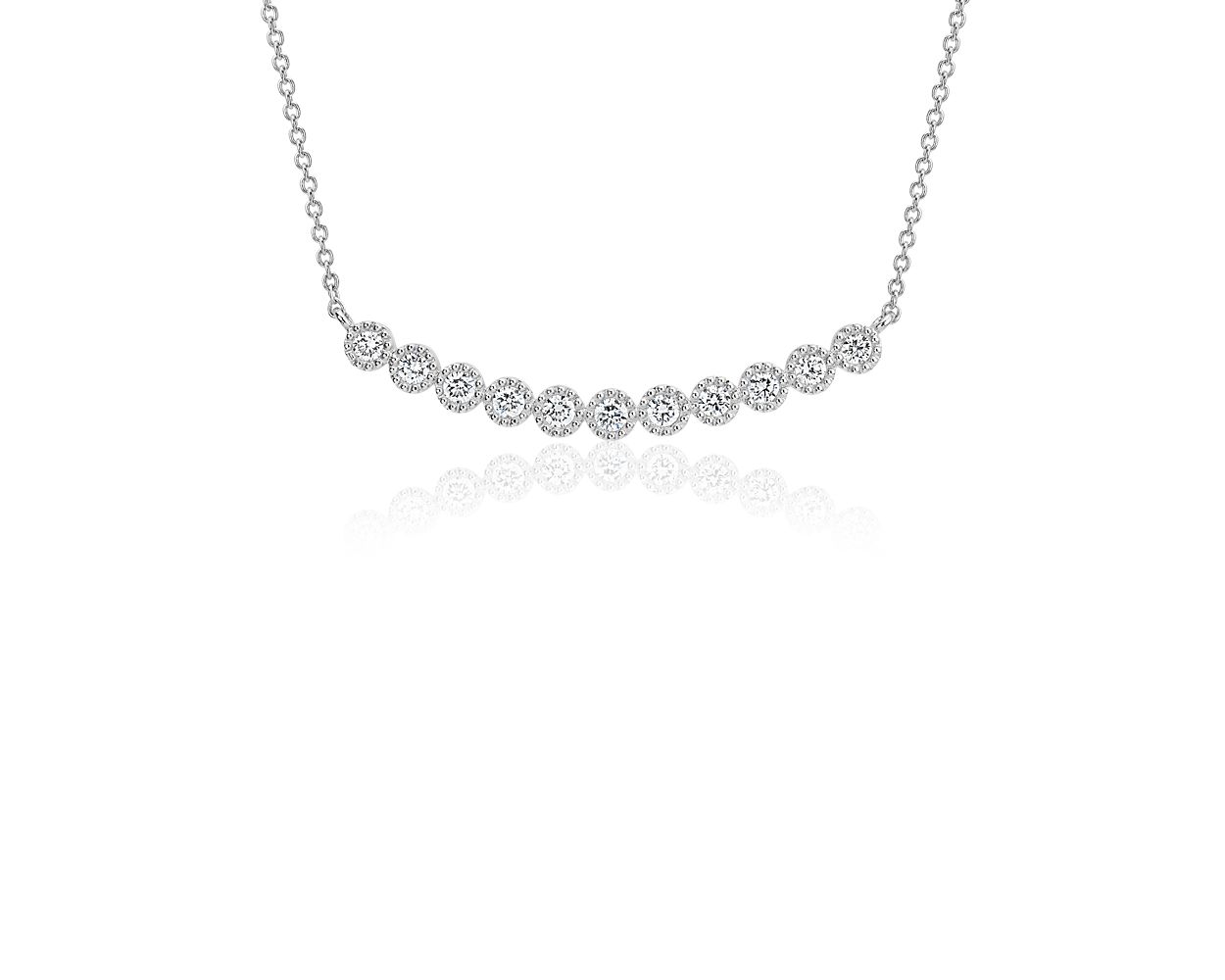 Diamond Milgrain Smile Necklace in 14k White Gold (1/4 ct. tw.)