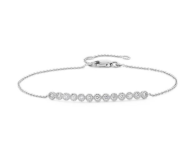 Diamond Milgrain Bar Bracelet in 14k White Gold (1/4 ct. tw.)