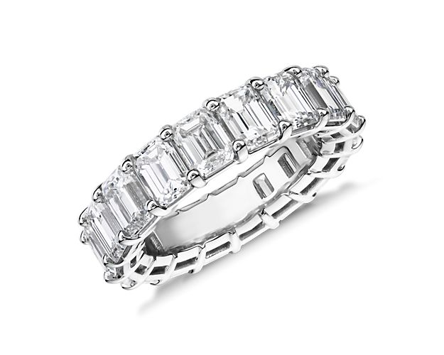 A continuous circle of emerald-cut diamonds gives this 7 ct. tw. eternity ring a modern sophistication. Works beautifully as a wedding ring or anniversary gift. Add it to a stack of other eternity rings for an on-trend right hand look.