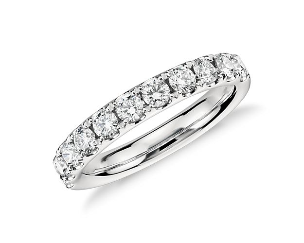 Elegant and sparkling, this diamond ring features round brilliant pavé-set diamonds in enduring platinum with an approximate total weight of 3/4 carat.