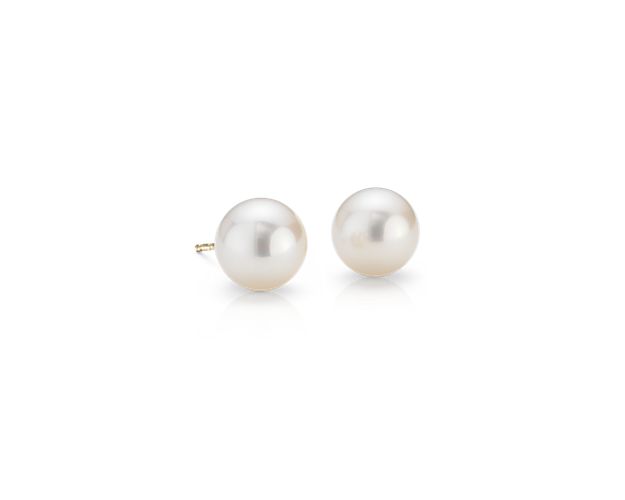 Our versatile freshwater cultured pearl earrings are perfect for everyday wear mounted on 14k yellow gold posts with push back closures for pierced ears.