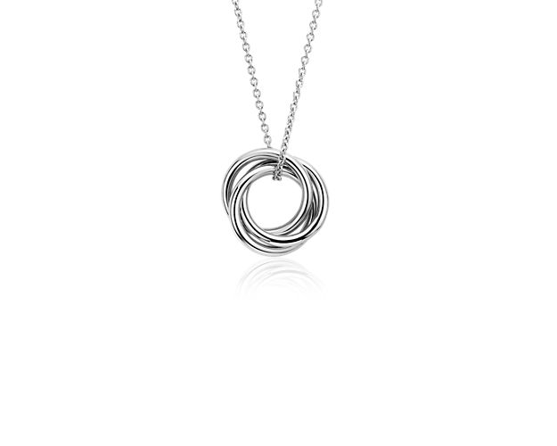 A delicate statement, this petite infinity rings pendant features three intertwined rings crafted of lightweight, polished tubing in 14k white gold for a look that's made to go wherever you go.