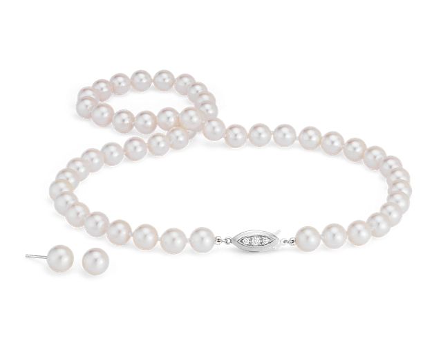The creamy luster of our premier white Akoya pearls is highlighted in this gorgeous strand and stud earring set. Set in classic 18k white gold, this dynamic duo makes a lovely gift for yourself or someone you love.