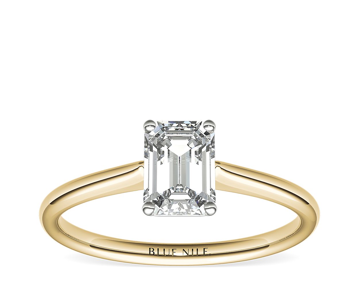 Petite Solitaire Engagement Ring in 18k Yellow Gold 1.01 Carat G-VVS2 Emerald Cut Diamond
