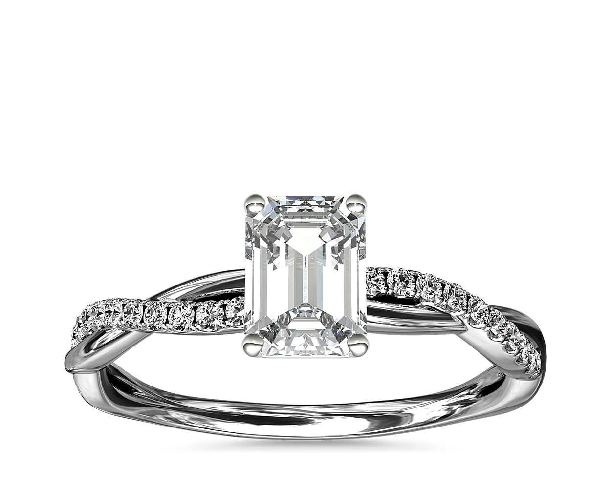 Petite Twist Diamond Engagement Ring in 14k (1/10 ct. tw.) 1.09 Carat F-VVS1 Emerald Cut Diamond