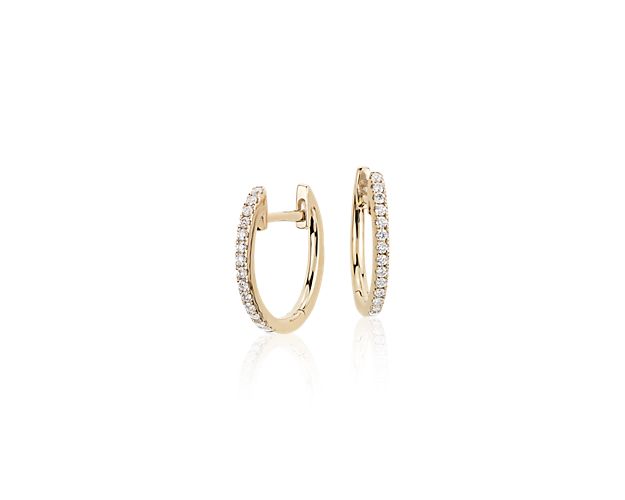 18K White Gold Single Row Pave Diamond Hoop Earrings - Gregory Jewellers