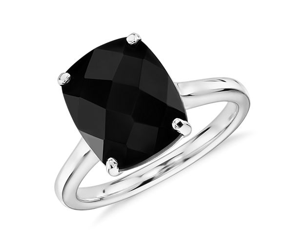 Black Onyx Cushion Cocktail Ring in 14k White Gold (11x9mm)