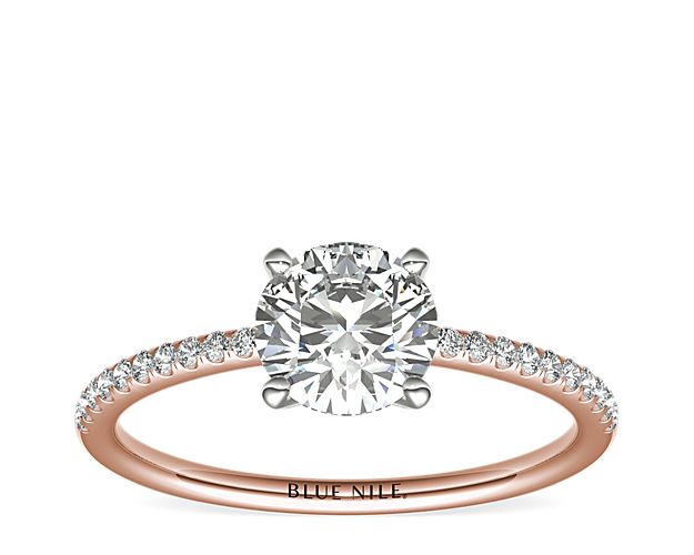 Petite Micropavé Diamond Engagement Ring in 14k Rose Gold (1/10 ct. tw.)