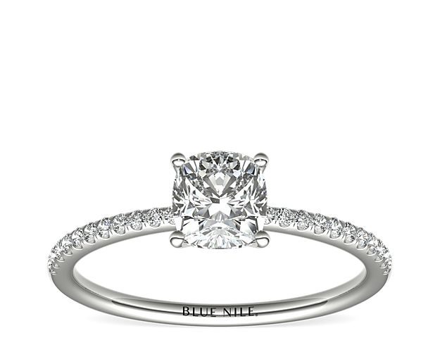 Petite Micropavé Diamond Engagement Ring in 14k White Gold (1/10 ct. tw.)