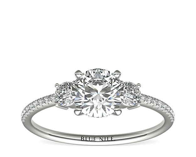 Petite Micropavé Trio Diamond Engagement Ring in 14k White Gold (1/5 ct. tw.)