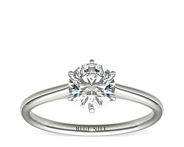 Petite Nouveau Six-Prong Solitaire Engagement Ring in 14k White Gold