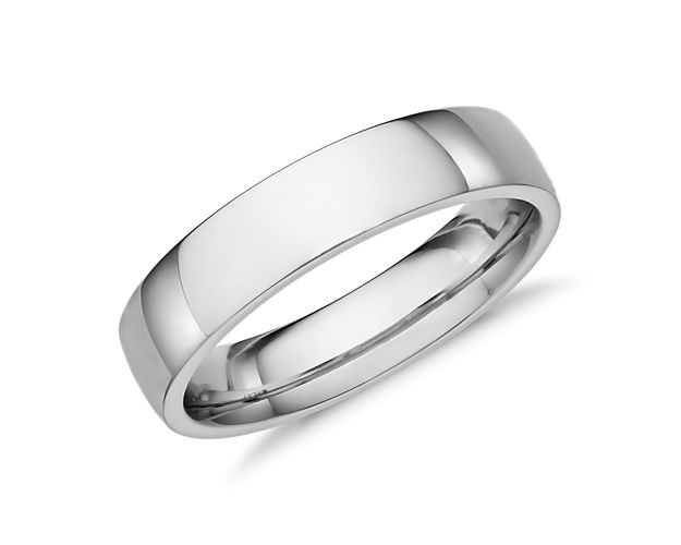 Styled for a modern look, this platinum, low-dome comfort-fit wedding ring has a premium-weight feel. The contemporary low-profile outside and gently curved interior edges make for everyday comfortable wear and the platinum has a high polish finish that will gain a beautiful patina with wear.