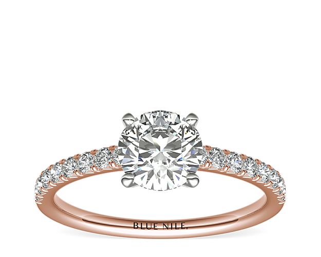 French Pavé Diamond Engagement Ring in 14k Rose Gold (1/4 ct. tw.)