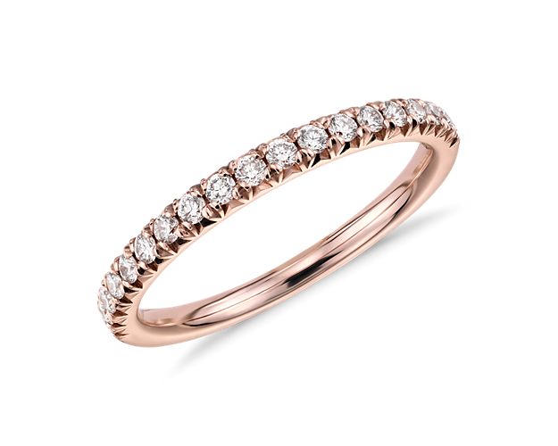 Accentuate the moment with this beautiful diamond ring, showcasing French pavé-set round diamonds set in 14k rose gold.