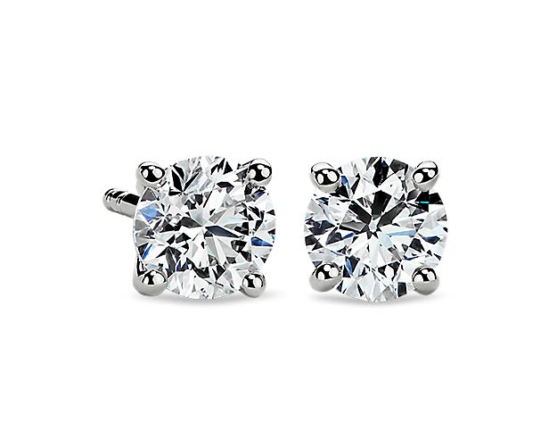 Four-Prong Diamond Stud Earrings In Platinum