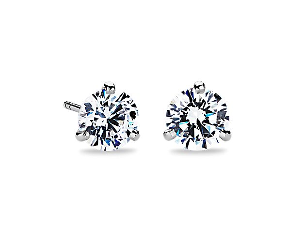 These Three-Prong Martini Style Earrings in 18k White Gold are set with your choice of perfectly matched diamonds.