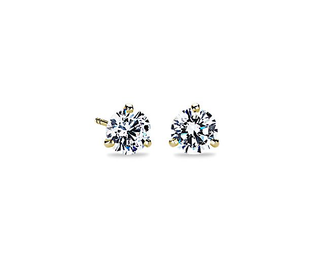 These Three-Prong Martini Style Earrings in 18k Yellow Gold are set with your choice of perfectly matched diamonds.