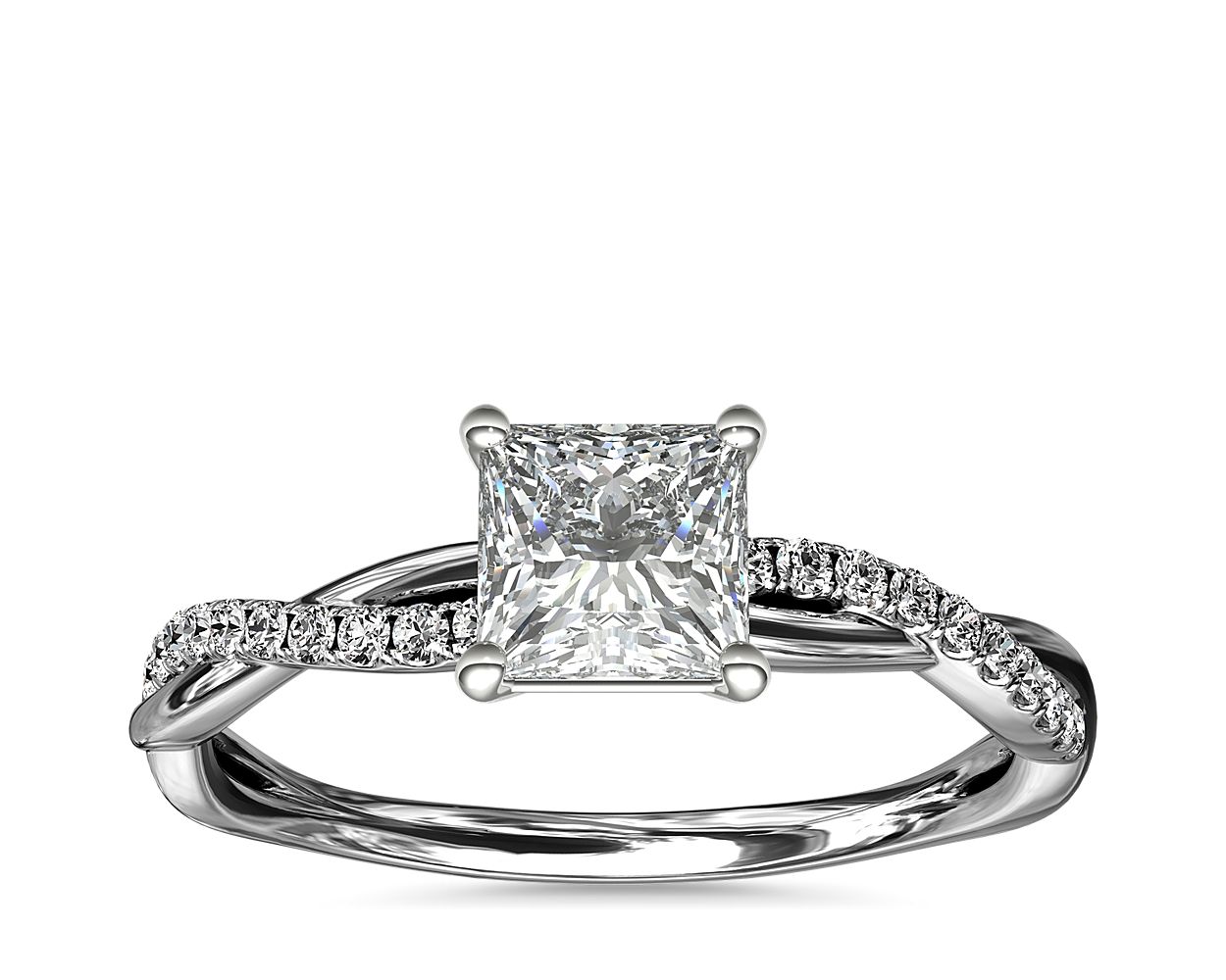 Petite Twist Diamond Engagement Ring in (1/10 ct. tw.) 1.09 Carat F-VVS2 Princess Cut Diamond