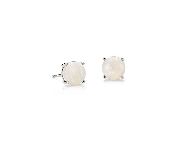 Lively in essence, these hand-selected gemstone earrings feature opal gemstones complemented by 14k white gold four-prong settings.