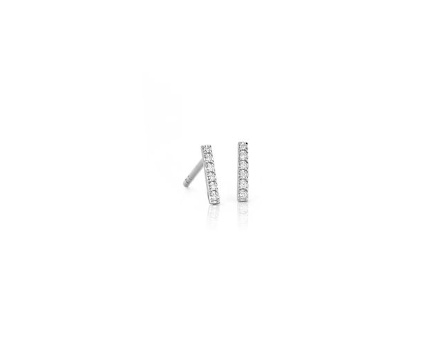 These mini diamond bar earrings will be an everyday go-to pair, with just the right amount of delicate sparkle. Crafted in a classic 14k white gold bar design, they feature petite pavé-set round brilliant-cut diamonds and a secure push back closure.
