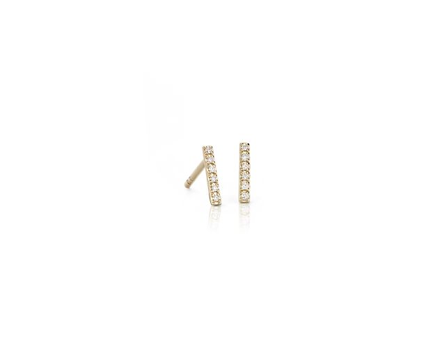 These mini diamond bar earrings will be an everyday go-to pair, with just the right amount of delicate sparkle. Crafted in a classic 14k yellow gold bar design, they feature petite pavé-set round brilliant-cut diamonds and a secure push back closure.