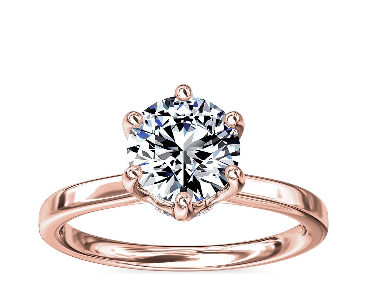 Six-Prong Solitaire Plus Hidden Halo Diamond Engagement Ring in 14K ...