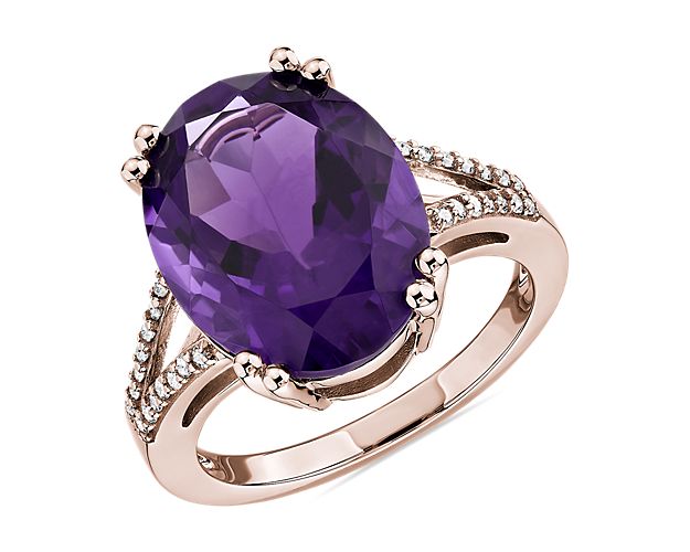 Oval Amethyst Statement Ring in 14k Rose Gold
