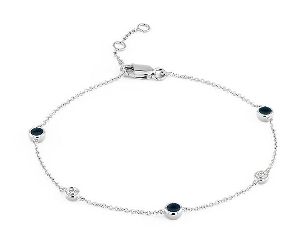 Petite Stationed Sapphire and Diamond Bracelet in 14k White Gold (3mm)