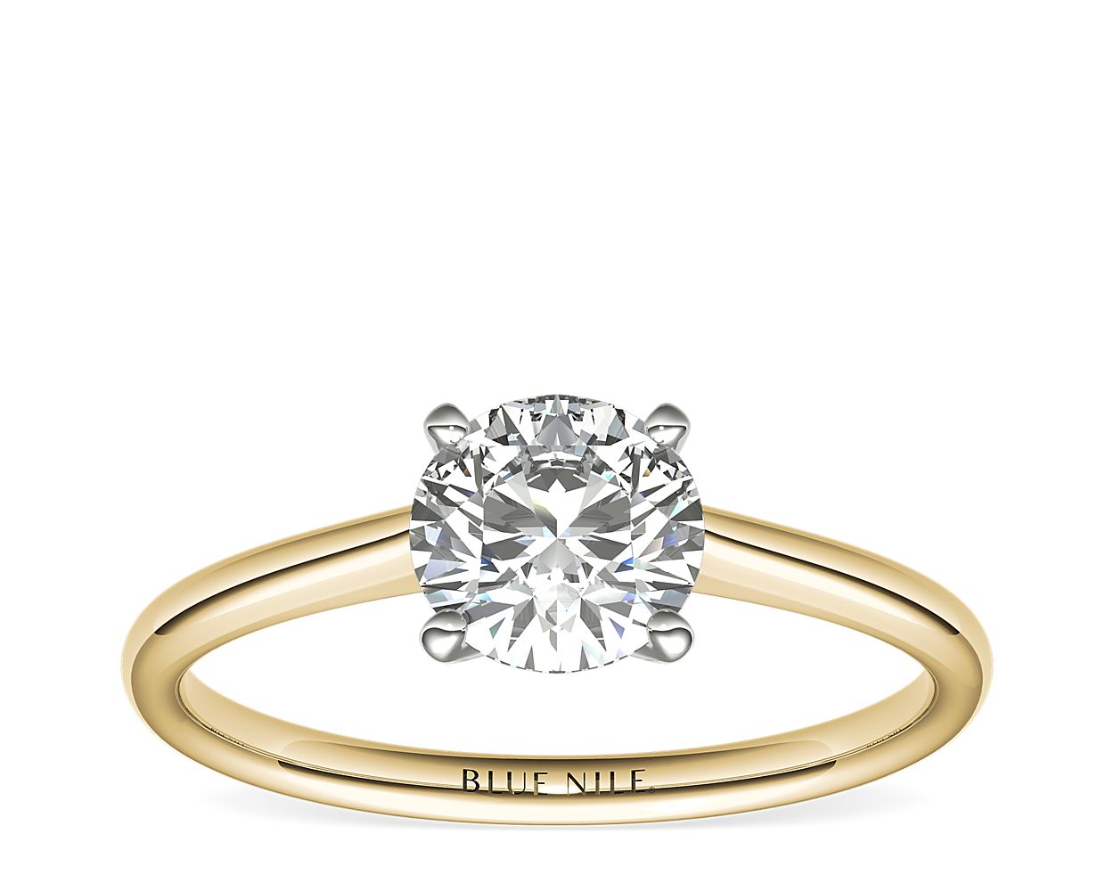 Petite Solitaire Engagement Ring in 14k Yellow Gold 1.00 Carat D-FL Excellent Cut Round Diamond