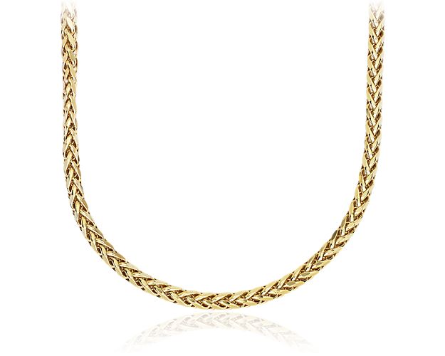Classic interwoven style - this Franco chain is based on the Italian curb patterns and the V-shaped links create a dynamic style in hollow round-linked, diamond-cut, rich 14k yellow gold, with lobster claw clasp closure.